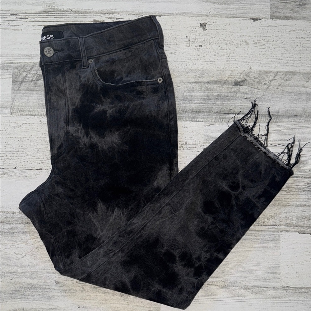 Express Women Black Tie Dye High Rise Ankle Jeans size 14S